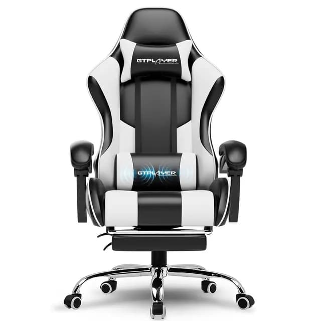 GTPLAYER Silla de Oficina para Gaming, Masaje, sillón, Silla ergonómica para Gamer, con reposapiés, reposacabezas, cojín Lumbar, Acolchado, Silla giratoria, Color Blanco – Imagen 1