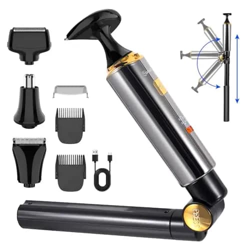 Hatteker Afeitadora de Espalda Eléctrica Kit 4 en 1 para Hombre Recortadora Corporal con Brazo Auxiliar Extensible Impermeable para Rostro, Barbilla, Brazos, Espalda y Vello Púbico