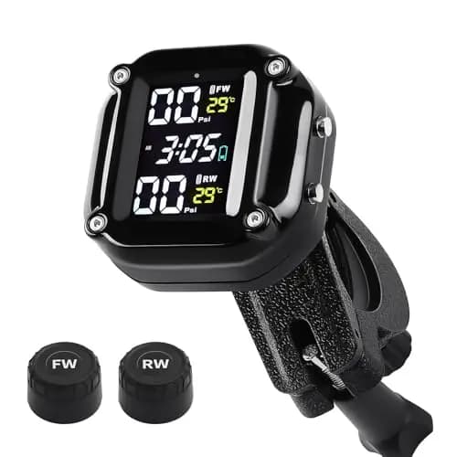 KAOLALI Motocicleta TPMS Sistema de monitoreo de presión de neumáticos con Pantalla LCD de 2 sensores externos Carga USB magnética e IP67 Impermeable