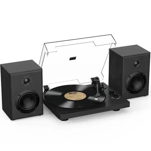 Trynnay Tocadiscos con contrapeso Ajustable, Entrada/Salida Bluetooth, 33/45 RPM, Reproduce Discos de Vinilo de 7/10/12 Pulgadas, Sonido Hi-Fi para Amantes de la música de Vinilo, Negro