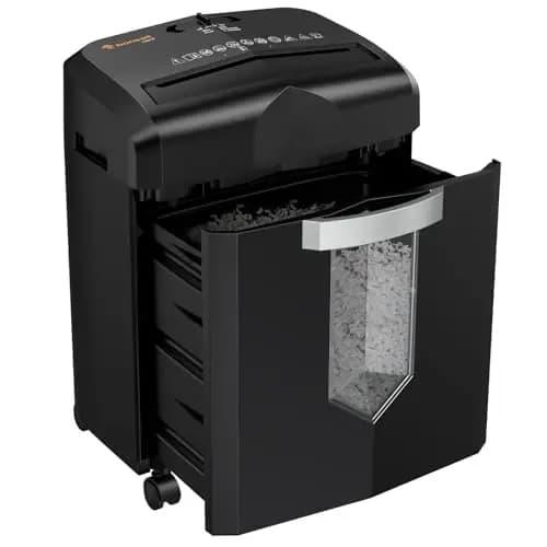 Bonsaii Trituradora de Papel/CD/Tarjeta de crédito para Oficina en casa, trituradora de microcorte, 12 Hojas, trituradora Funciona Durante 60 Minutos, con 4 Ruedas y Papelera de 16 litros (C266-B)