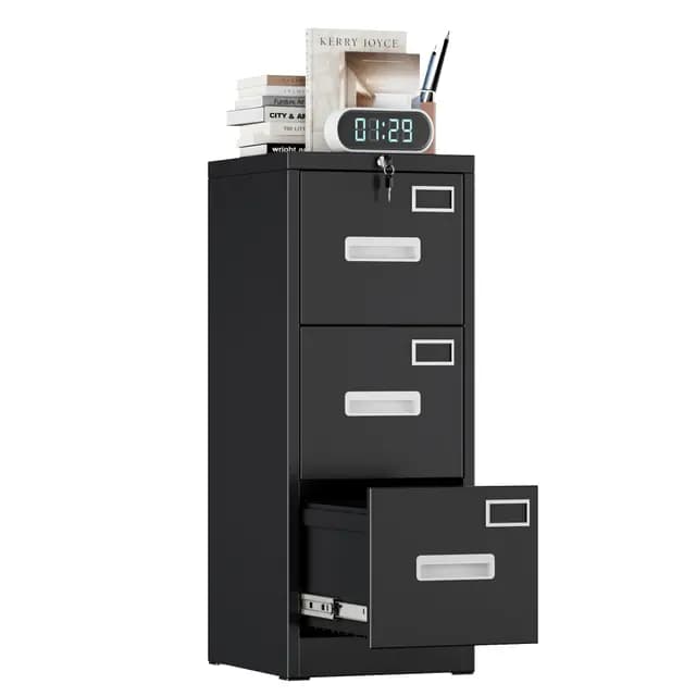 A4 Armario Archivador Metálico, 3 Cajonera Oficina Archivadores Verticales, Bloqueable, Incluye 2 Llaves, Dispositivo de Inserción, Muebles Oficina