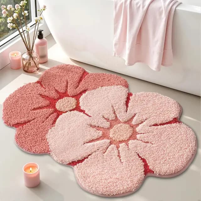 Alfombra De Baño con Flores, Suave Tapete De Baño De Felpa, Esterilla Antideslizante para Ducha, Tapete Lavable, Absorbente, Esterilla para Bañera 45 x 70 cm