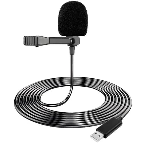 Microfono USB Lavalier para PC, Mini Micrófono con 2M Cable y Clip, Mic Solapa para Dictado Voz Grabación Podcasting Gaming, Microphone Compatible con Portátiles, Ordenadores Plug y Play