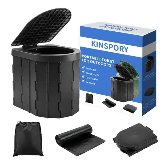 KINSPORY Inodoro Portátil, Camping WC, WC Portatil Inodoro para Camping (Negro con Tapa)