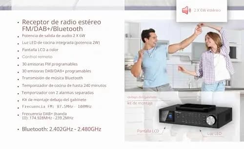 Ferguson Regent Cucina 200 - Radio de Cocina Digital con Bluetooth, FM/Dab+, Pantalla LCD a Color, luz LED integrada, Temporizador de Cocina de hasta 240 Minutos, Doble Alarma, Montaje bajo Mueble