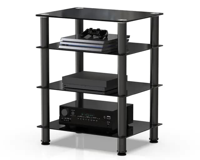 FITUEYES Mueble HiFi con 4 Estante de Vidrio Templado Soporte para Equipo de Música 60 x 45,5 x 76 cm