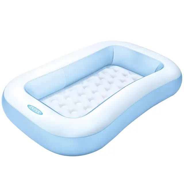 Intex Piscina Hinchable Infantil Rectangular, 166x100x25 cm, 90 litros de Capacidad, Suelo Hinchable para Mayor Comodidad, Piscina Azul para niños Desde 2 años, Incluye Parche de reparación (57403)