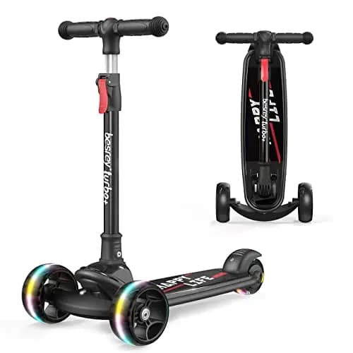 besrey Patinete para niños – Big Wheels Plegable con Luces LED Intermitentes para niños y niñas, 4 Niveles de Altura Ajustable, Tabla Ancha para niños de 2 a 8 años