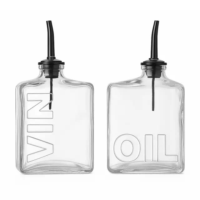 TIENDA EURASIA - Aceitera y Vinagrera | Cristal | Capacidad 450 ml | Boquillas de Acero Inoxidable | Medidas 10x6x18.5 cm | Diseño Moderno