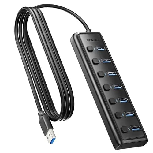 BENFEI Hub USB 3.0 de 7 Puertos, Divisor USB Ultracompacto Portátil con Cable de 1 Metro - Compatible con MacBook Pro/Air, Mac Pro, Mac Mini, iMac, Surface Pro, HDD Móvil (Sin Puerto de Carga)