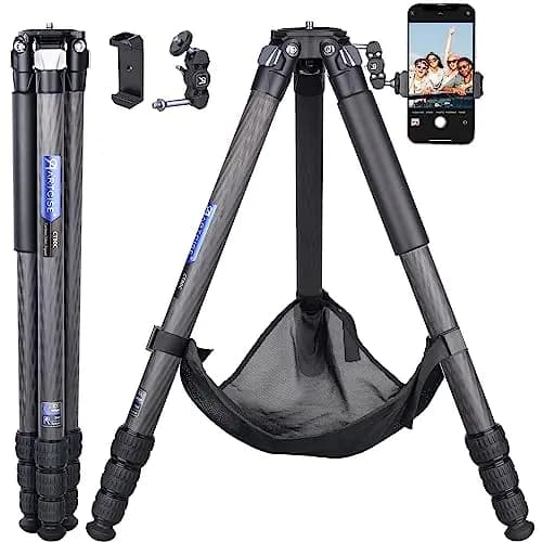 Trípode Compacto de Fibra de Carbono con Bolsa de Piedra ARTCISE CT80C Soporte de cámara de Viaje de Alta Resistencia para videocámara Canon Sony Nikon DSLR, Carga máxima 25 KG