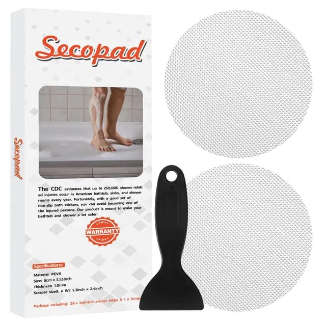 Secopad Pegatinas Antideslizantes para bañera, 24 Piezas de Seguridad bañeras duchas peldaños Adhesivos con raspador (Transparente)