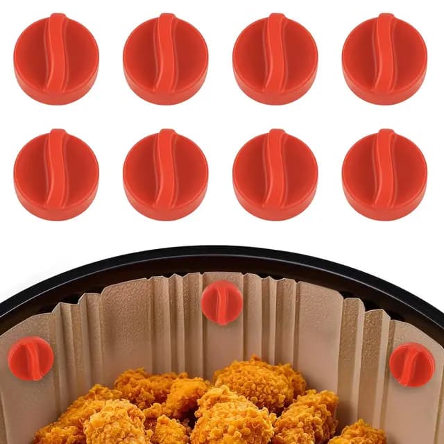 Hebilla de Silicona Magnética para Freidora de Aaire,8 pcs Imanes para Papel de Horno Airfryer,Herramientas de Cocina para Sujetar Papel Pergamino de Freidora de Aire,Prevent Paper To Burn,Rojo