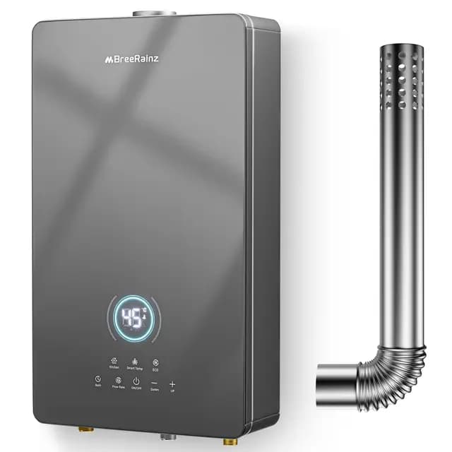 BreeRainz 16 LPM Calentador de Agua Gas,32 kW Calentador de Agua Butano Propano con 5 Modos, Botones de Pantalla Táctil LED, Toma de 220 V, Funcionamiento con Butano y Propano