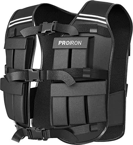 PROIRON Chaleco Lastrado 10/20kg, Incluido 20 Paquetes de Peso, Lastre Ajustable, Chaleco con Peso con Banda Reflectante para Entrenamiento de Fuerza, Jogging, casa, Gimnasio, Cardio, Crossfit