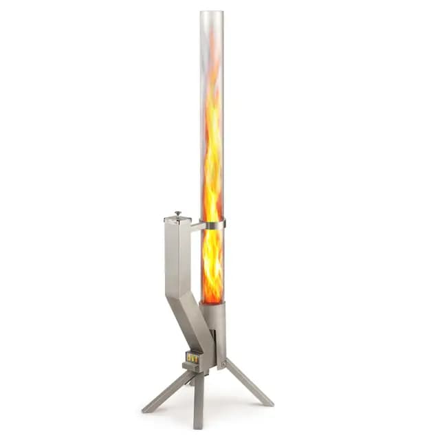 GARDENFLARE Brasero de Pellets Exterior — Chimenea de Terraza Acero Inoxidable Color Plata Cepillado, Antorcha de Pellets sin Humo, Llamas hasta 1 m, Fuego Ambiental Jardín y Terraza