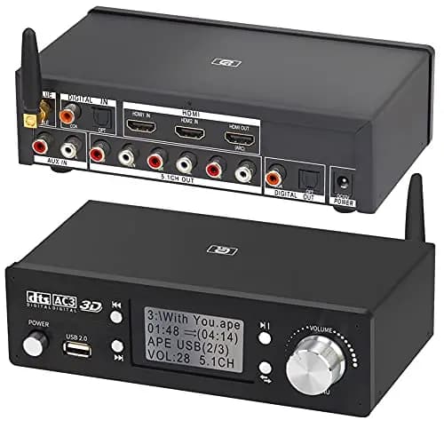 Decodificador de Audio 5.1 con DTS y Dolby, U-Disk con HDMI, Bluetooth 5.0, Fibra Óptica y ARC, DAC y Contenido en 4K * 2K para Extractor y Convertidor HDMI