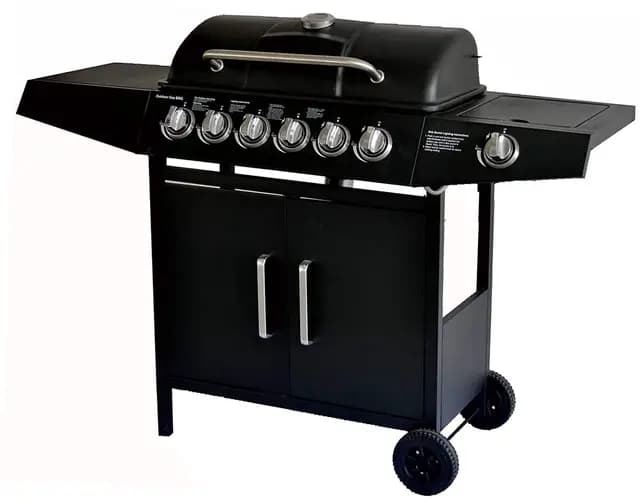 Barbacoa de gas 6+1 compactos con una potencia de 17,9 kW,mesas grandes y vehículos de acero