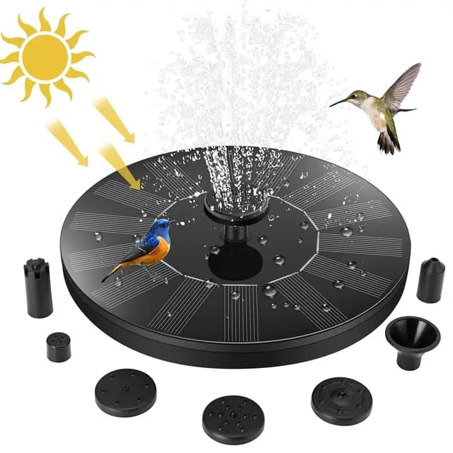 Jsdoin Fuente Solar Jardin Exterior, Bomba de Estanque Solar y 7 Boquillas, para Baño de Pájaros, Pecera, Estanque Decoración de Jardín Fuentes