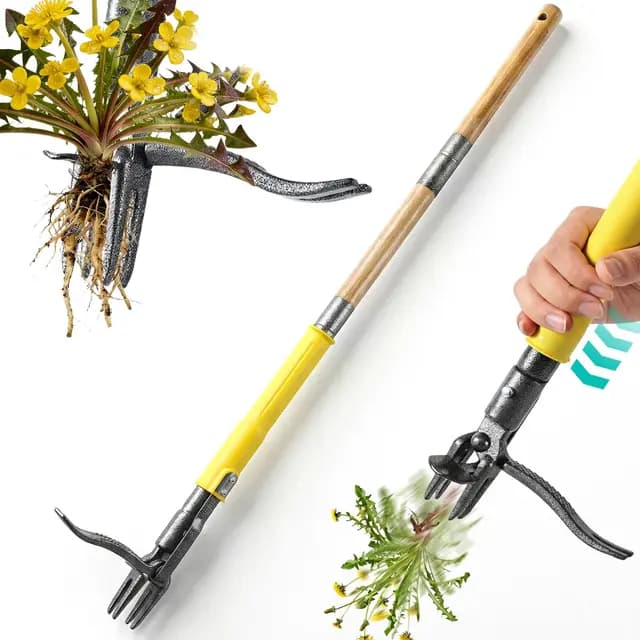 Desherbador Manual Extractor de Malas Hierbas, Herramienta de Deshierbe de Pie 109 cm con Mango Largo y Sistema de Expulsión, Extractor de Raíces 4 Garras, Regalo Jardín