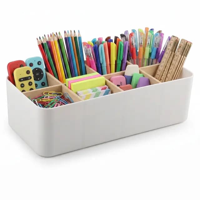 Organizador de Escritorio con 8 Compartimentos, Organizador de Oficina, Divisores Ajustables en Altura y Extraíbles, Modular para Bolígrafos, Cosméticos, Dispositivos Electrónicos