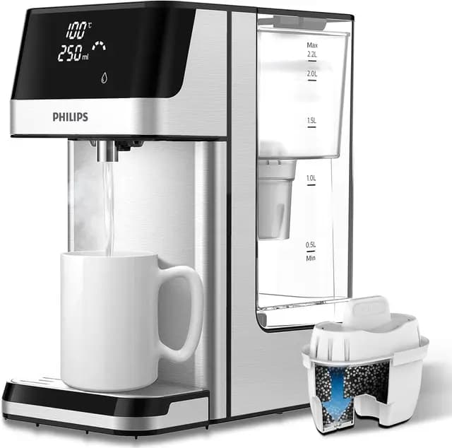 Philips 3100 Series Dispensador de Agua Caliente con Filtración Taste+, Agua Caliente filtrada en Segundos, Reduce el Cloro y la Cal, No Requiere Instalación