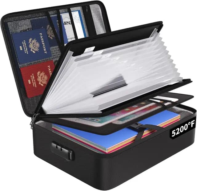 Bolsa de documentos ignífuga con cerradura, 5200 ℉ A4, organizador de almacenamiento con 13 compartimentos, maletín portátil para el hogar y la oficina, almacenamiento de documentos para documentos