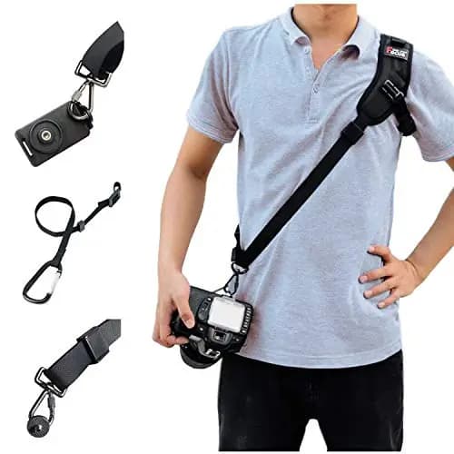 Correa de Hombro para cámara, Paquete de fotografía Profesional - ampliada Correa para el Hombro con Placa de Montaje de Correa de Seguridad para cámaras SLR réflex Digital (Black)
