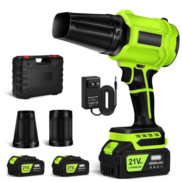 Soplador de Hojas, Soplador Turbo Jet, Soplador de Aire Potente con 2 Baterías 800000 RPM, Ideal para Jardín, Coche, Patio, Nieve y Camping, Verde Lima