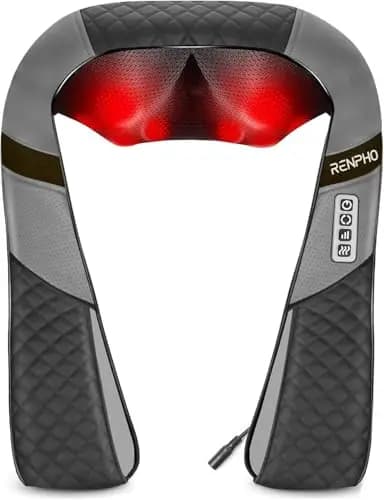 RENPHO Masajeador de Cuello y Hombros con Calor, Shiatsu Masajeador Cervical y Espalda, 3D Rotación, Masaje Eléctrico de Tejido Profundo, Relajación para Cuello y Hombros en Casa, Oficina o Coche