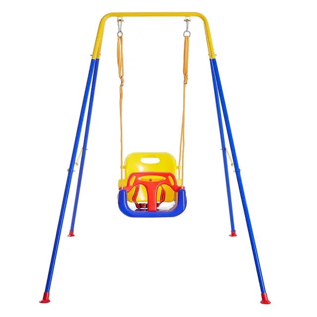FUNLIO Columpio para Infantil con 4 Sacos de Arena, Columpio para Niño/Bebe Muy Resistente en Parque de Jardin/Exterior/Interior, Soporte de Metal Plegable e Instrucciones, Fácil de Montar y Guardar