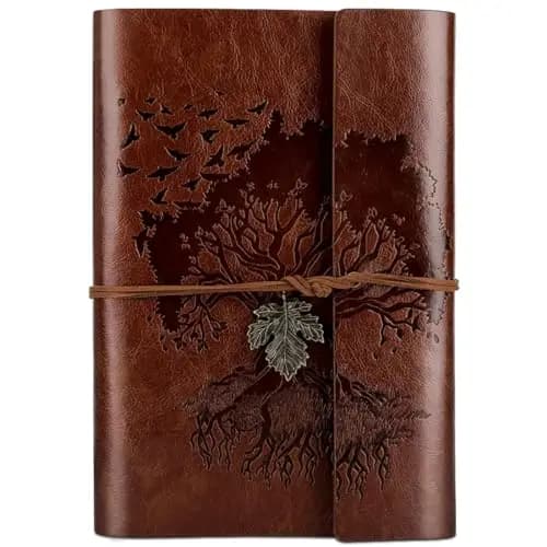 Cuaderno de piel sintética, páginas en blanco, recargable, vintage, cuaderno de viaje para niñas, niños, mujeres y hombres, 23,3 × 16 cm, color marrón