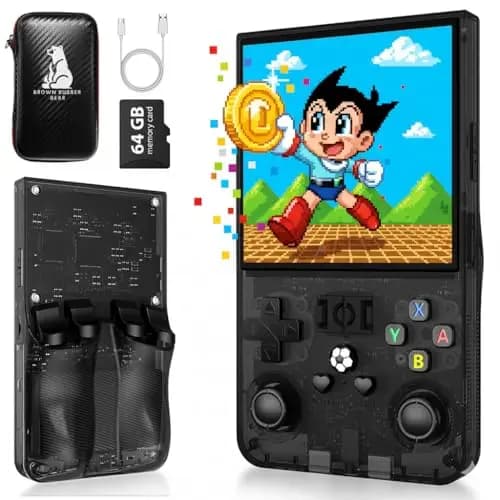 Brown Rubber Bear Consola Retro Portátil R36MAX 2026 con más de 15.000 juegos y Funda Protectora, Pantalla IPS HD de 4 pulgadas, 64 GB de Memoria, Batería de 4000 mAh hasta 6 h, Linux optimizado.