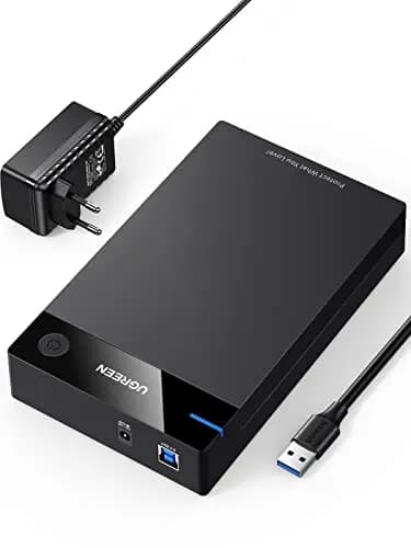 UGREEN Carcasa Disco Duro SATA SSD 3.5" 20TB, Caja SSD USB 3.0 con UASP Comaptible con PC, Xbox X/S, PS4, con Cable y Adaptador de Corriente 12V 2A