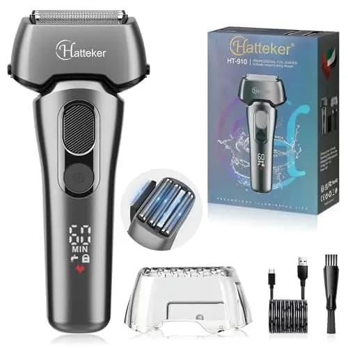 Hatteker Afeitadora Eléctrica de Láminas Para Hombres, Afeitadora Eléctrica Húmeda/seca y Afeitadora Para Cabeza Calva Con Recortadora de Barba Plegable, Recargable e Inalámbrica