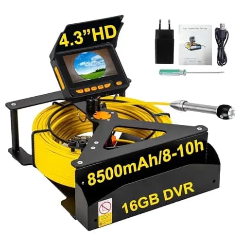 Cámara de Inspección de Tuberías 1080P HD, Pantalla 4.3 Pulgadas, Sonda 23mm IP68 Impermeable, Cable 50m, Tarjeta 32GB, Endoscopio Industrial para Desagüe, HVAC, Motores y Paredes