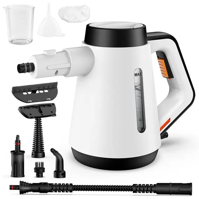 Limpiador de vapor 1200W, calentamiento instantáneo de 15 s, limpiador de vapor a presión multiusos de 400 ml con accesorios de 9 piezas, limpiador a vapor sin productos químicos(blanco)