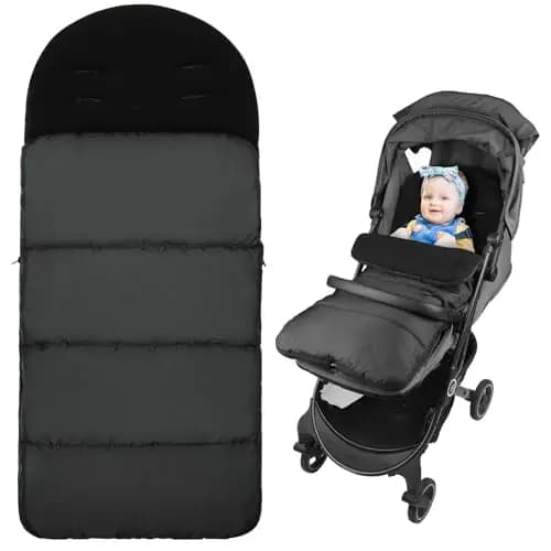 Vicloon Saco Silla Paseo Universal, Saco Invierno Silla Paseo, Resistente al Viento y al Frío/Desmontable/Fácil de Limpiar, Esenciales para Viajar con El Bebé, para Muchos Cochecitos, Negro