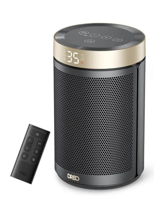DREO Calefactor Cerámico de Bajo Consumo, Portátil con Termostato, Temporizador 12H, Modo Eco y Ventilador Silencioso, Calentador Eléctrico 1500W PTC Rápido y Seguro para Oficina, Dormitorio y Hogar