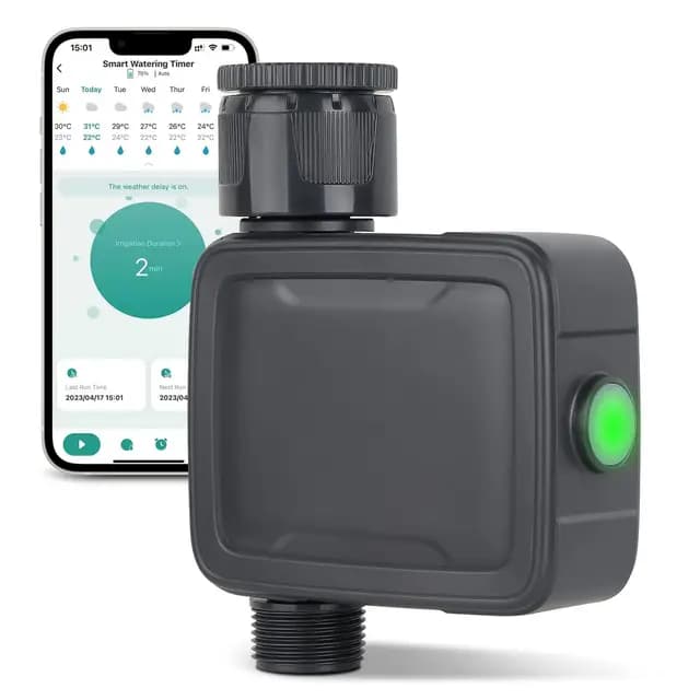 Tesmotor Ordenador de Riego, Programador de Riego Bluetooth Inteligente, Temporizador de Riego Automático con Control por App, Función Retardo de Lluvia, Sistema de Riego para Jardín e Invernadero