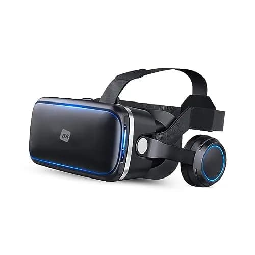 NK Gafas Inteligentes VR con Auriculares - Realidad Virtual 3D con Audio para Smartphone Entre 4.7" - 6.53", Ángulo Visión 90-100º, Giro 360º, Objetivo y Pupila Regulable - Negro