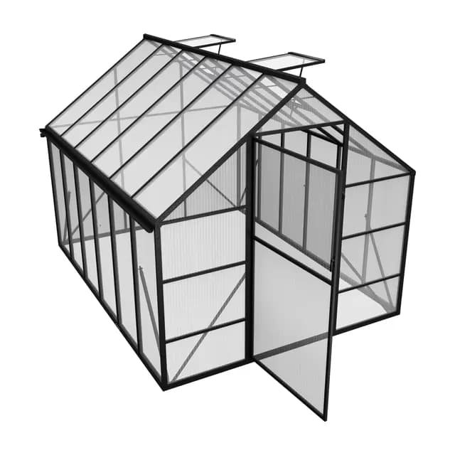 Invernadero de aluminio con placas de policarbonato transparentes, claraboya, puerta y base, 310 x 250 x 205 cm, resistente al invierno, invernaderos para jardín, exterior