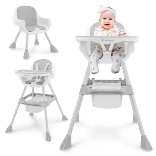 Moby-System Trona Ajustable Magnolia 2en1 con Bandeja y Cojín de Polipiel – Gris, Desde 6 Meses