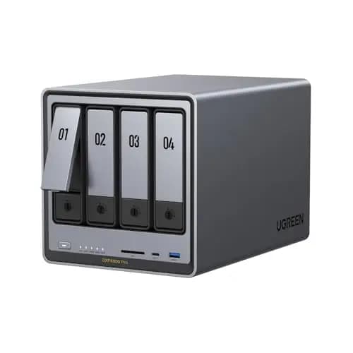 UGREEN NASync DXP4800 Pro NAS de Escritorio 4 bahías, CPU Intel i3-1315U (6 núcleos), 8GB DDR5 (hasta 96GB), 128G SSD, 1x10GbE, 1x2,5GbE, 2 Ranuras M.2 NVMe, HDMI 4K (sin Discos)