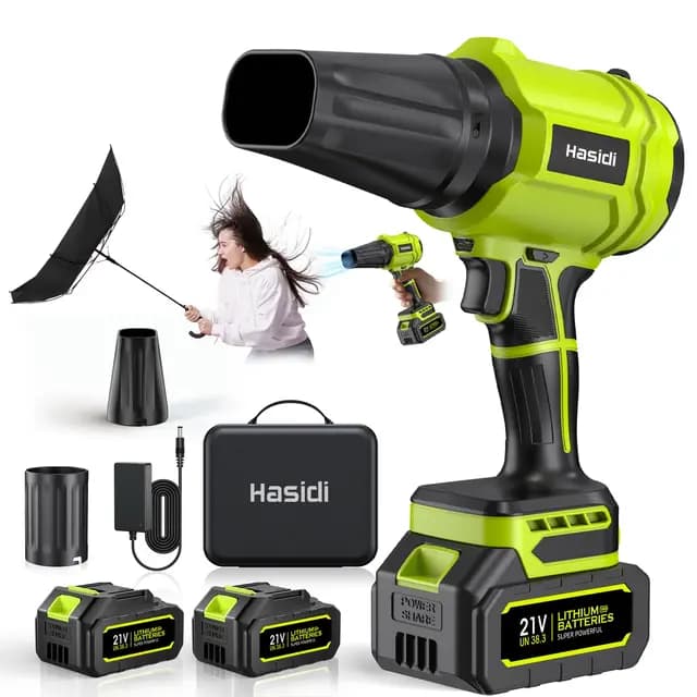 Soplador de Hojas, 900.000 RPM, 2 Baterías y Cargador, Ligero, para Jardín, Césped, Patio, Coche, Eliminación de Nieve y Polvo, Verde