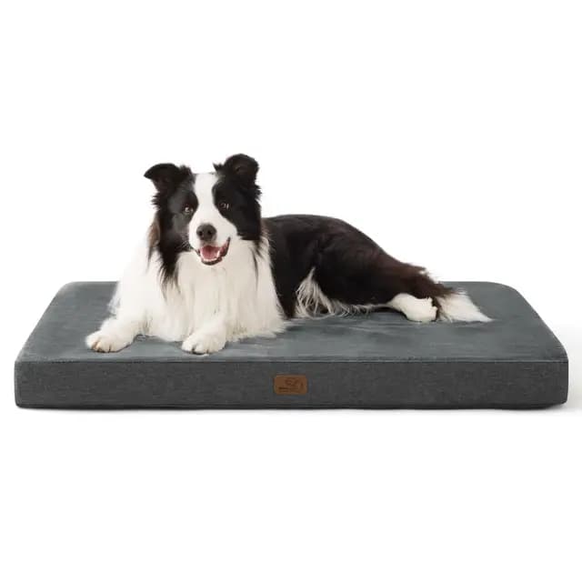 Bedsure Cama Perro Ortopédica Grande - Colchón Perro Lavable con Funda Desenfundable y Evestimiento Impermeable, Espuma Viscoelástica, Gris, 89x56cm