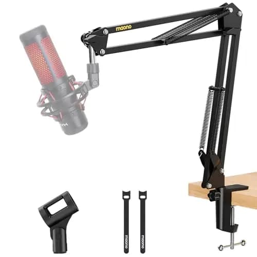 MAONO Brazo Micrófono, Ajustable suspensión micrófono, para podcastin, juegos, streaming y grabaciones, con abrazadera de mesa y adaptador de 3/8" a 5/8", capacidad máxima de carga de 1 kg, negro BA20