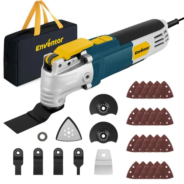 Enventor 300W Multiherramienta Oscilante, Herramientas Oscilantes con 6 Velocidades, 15000-22000RPM, 28 Accesorios, Herramienta Multifunción para Cortar, Lijar, Raspar, Serrar y Tronzar