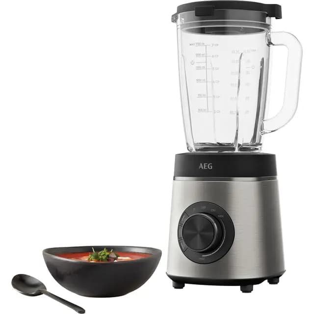 AEG TB6-1-6ST - Batidora de Vaso, Potencia 1400W, Jarra de Vidrio 1.75L, Sin BPA, 6 Cuchillas Revestidas de Titanio, 3 Programas Predefinidos, Apta Lavavajillas, Licuadora de Acero Inoxidable
